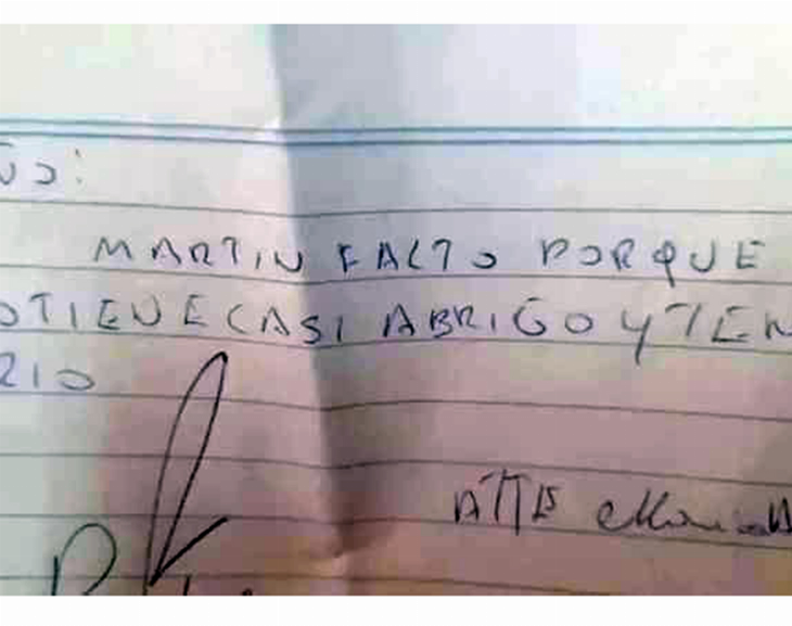 La nota de una mamá que desató una movida solidaria: "Martín faltó porque no tiene casi abrigo y tenía frío"