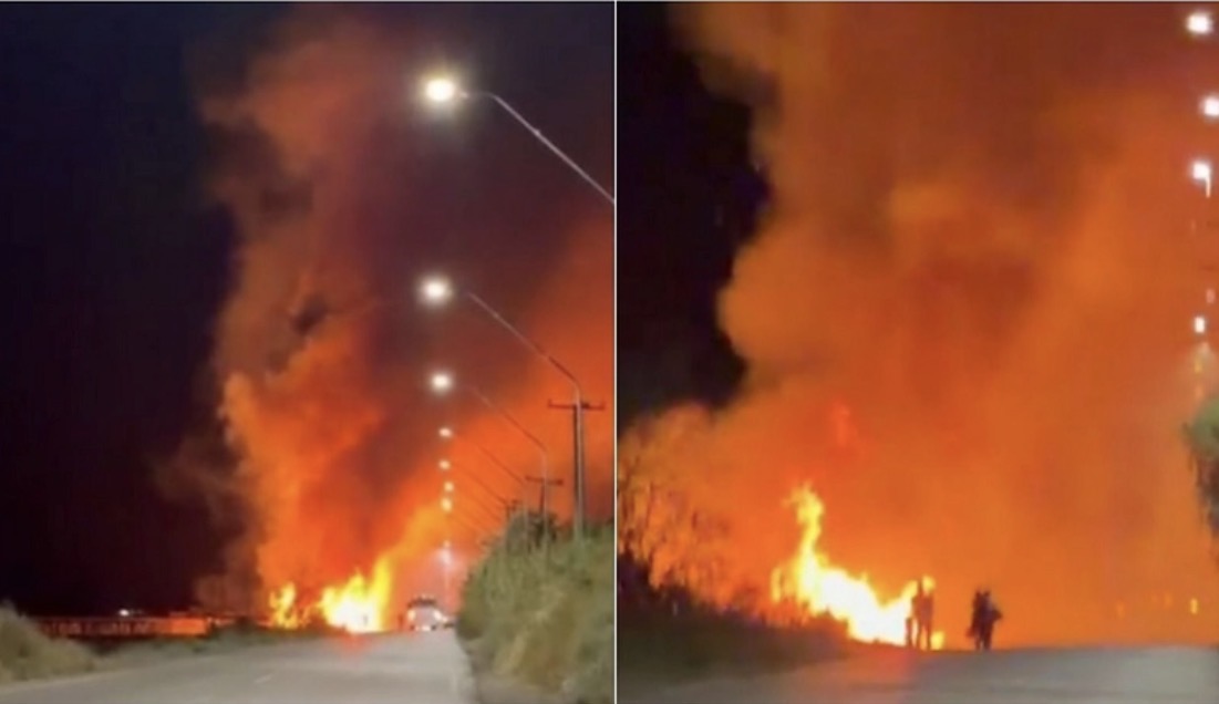 Alerta en Caucete por un feroz incendio mientras soplaba un fuerte viento Zonda
