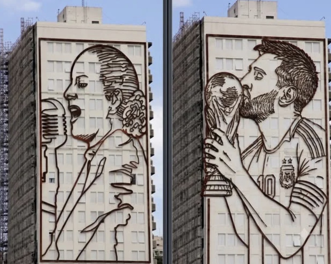Proponen reemplazar la imagen de Evita por la de Messi en el edificio de Capital Humano